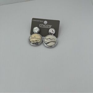 Chico's Two-Piece Convertible Drop Earrings in Cream & silver reverses to black